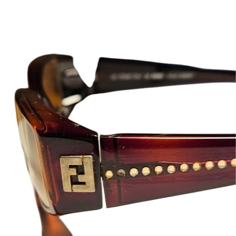 Frames‎ Only Fendi F625R 51-16 Burgundy Rectangular Eyeglasses Gold Rhinestones